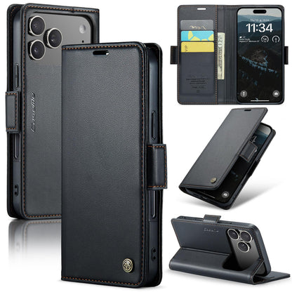SINIANL Leather for iPhone 17 Pro Max Case Wallet, PU Leather Wallet Case Flip Folio RFID Blocking Card Holder Stand Phone Cover for iPhone 17 Pro Max, Black