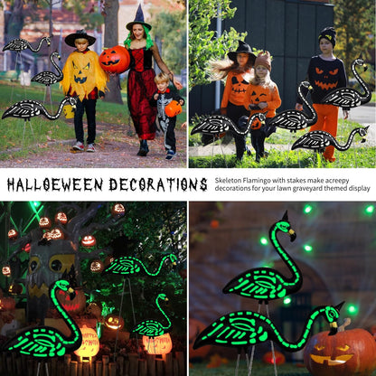TitTees Halloween Decorations 2 Pack Black Flamingo Skeleton, Zombie Flamingos for Spooky Graveyard Decor, Skull Flamingo with Stakes for Halloween Lawn Ornaments