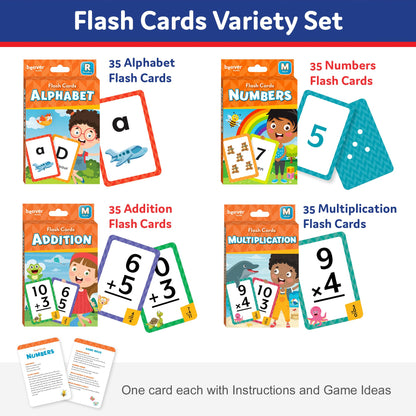 Head Start Flash Cards Set for Early Learning Activities, 140 Flashcards, Math Practice – Numbers, Addition, Multiplication, and Alphabet Cards, Ages 3+