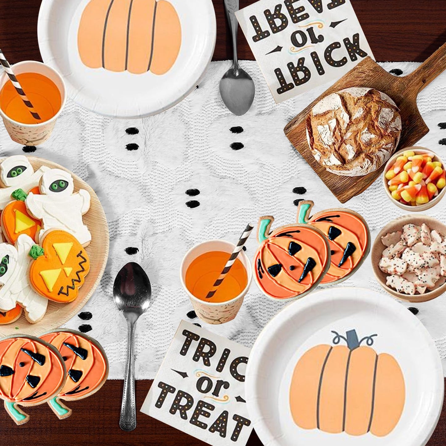 3D Halloween Indoor Decoration Table Runner - White Ghosts Soft Plush Faux Fur Fabric Holiday Home Kitchen Dining Party Table Decor 13x72 Inch Long