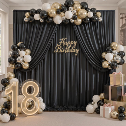 Wrinkle Free Black Backdrop Curtains for Parties, Polyester Photo Backdrop Drapes 2 Panels 5x8ft for Weddings Birthday Photography Background Parties Halloween Decor, 10ft x 8ft