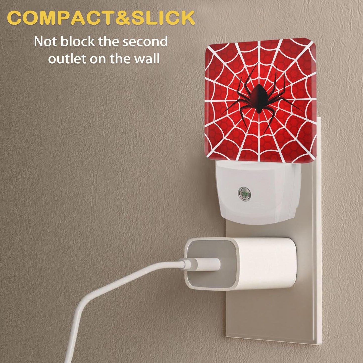 Red Spider Web Night Light with Dusk to Dawn Light Sensors, Plug-in Wall Led Night Lights, Energy Efficient Lamp for Bedroom/Bathroom/Kitchen/Hallway/Stairs