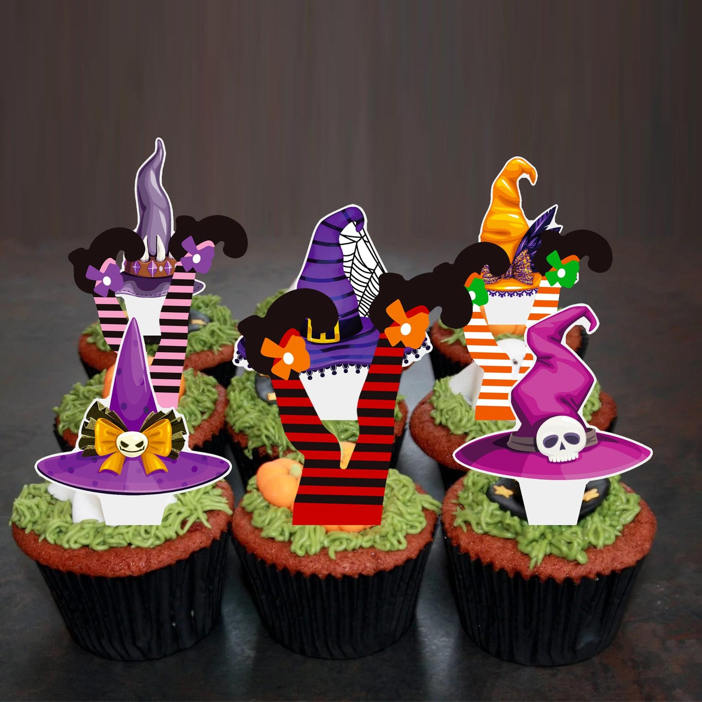 Halloween Party Decorations Witch Hat and Legs Cupcake Toppers 48PCS Witch Stocking Theme Cake Decorations Fantasy Hats Shoes Cupcake Picks for Magic Wizard Birthday Baby Shower Party Supplies