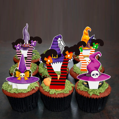 Halloween Party Decorations Witch Hat and Legs Cupcake Toppers 48PCS Witch Stocking Theme Cake Decorations Fantasy Hats Shoes Cupcake Picks for Magic Wizard Birthday Baby Shower Party Supplies