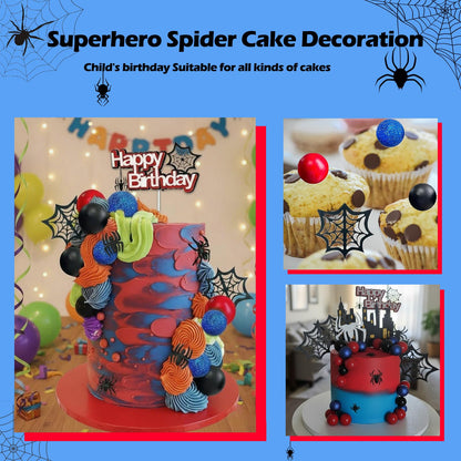 SWIMDOG 48 PCS Superhero Birthday Cake Topper Decorations, Spider Themed Party Favors Cupcake Cake Decoration