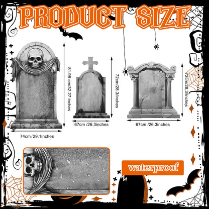 Leinuosen 3 Pcs 28"-48" Halloween Party Spooky Scenes Decoration Tombstone Cardboard Cutout Stand-up Spooky Tombstone Backdrop Photo Prop Standup Cutout for Halloween Party Yard Graveyard Decor Supply