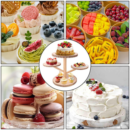 kukmakri 4 Tier Round Wooden Cupcake Stand - Wooden Cupcake Stand/ Holder – Rustic Wood Cupcake Tower Display for Weddings, Birthday Party Decoration, and Dessert Tables