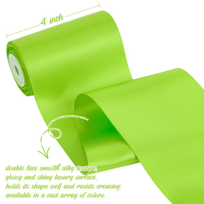 HUIHUANG Lime Green Ribbon 4 inch Wide Double-Faced Satin Ribbon for Chair Sashes, Christmas Tree, Large Bows Making, Gift Wrapping, Flower Bouquet, DIY Crafts, Halloween Decor-10 Yards/Roll