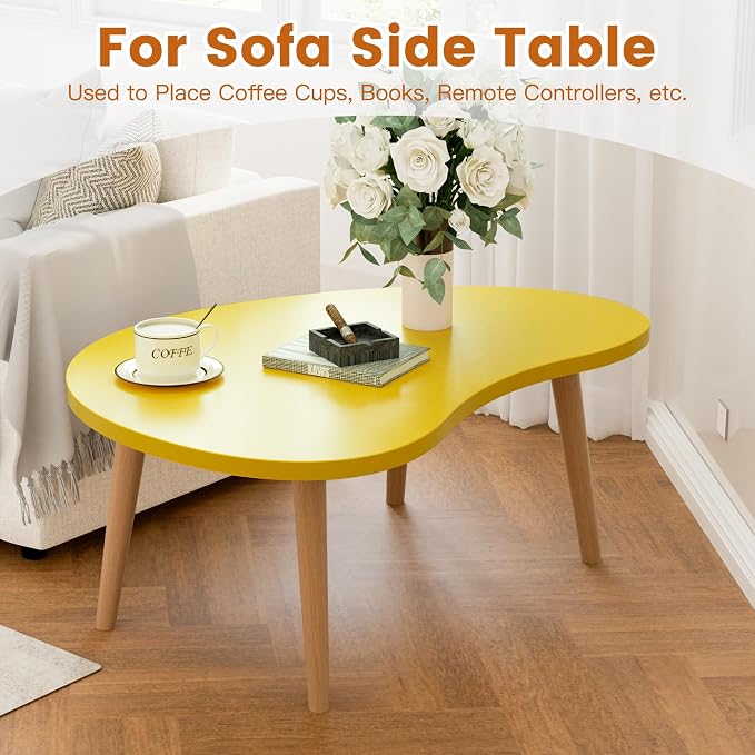 Small Coffee Table, Low Table with Solid Wood Legs, 23.6" Mini Mango Accent Table Side End Table, Floor Table Desk for Sitting on The Floor, Coffee Tea Table for Living Room, Dorm, Apartment, Yellow