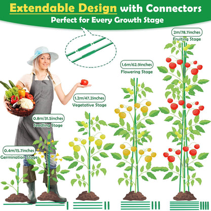 Tetutor 287 PCS Garden Stakes, Fiberglass Tomato Stakes, Garden Sticks with Accessories, 90 Sets DIY 4ft, 5ft, 6ft, 7ft Plant Stakes, Plant Sticks Supports for Indoor Outdoor Plants, Vegetables