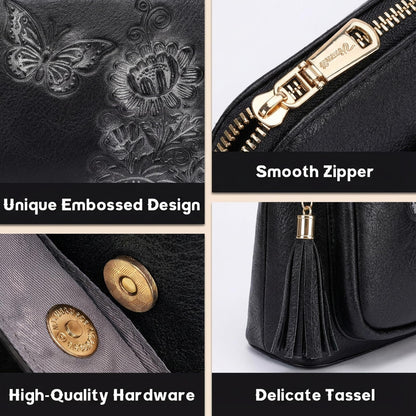 VIMUTI Crossbody Bags for Women Trendy, Lightweight Purses for Women Embossed Design Shoulder Handbags with Guitar Strap (Black)