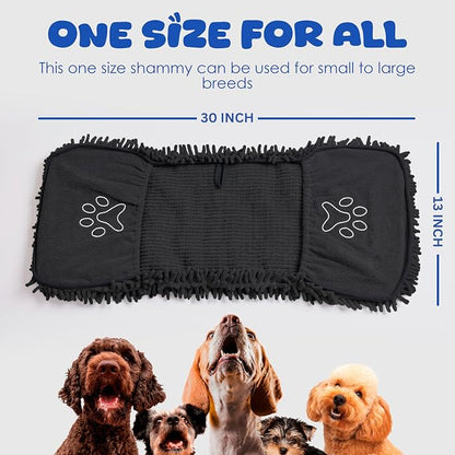 Dog Towel Microfiber, Black | Super Absorbent, Fast Dry, Hand Pockets, Large & Small Dogs, Machine Washable
