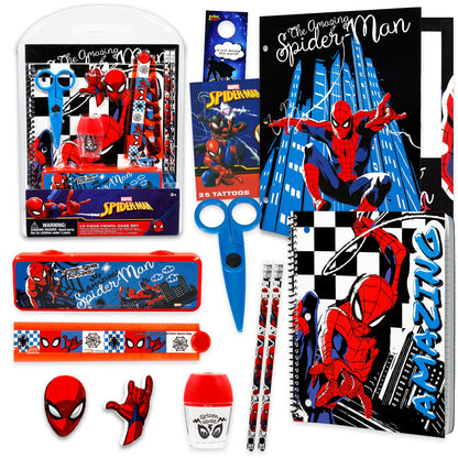Marvel Spiderman School Supplies Set - Bundle with Marvel Folder, Notebook, Erasers, Tattoos, and More | Spiderman Back to School Classroom Supplies