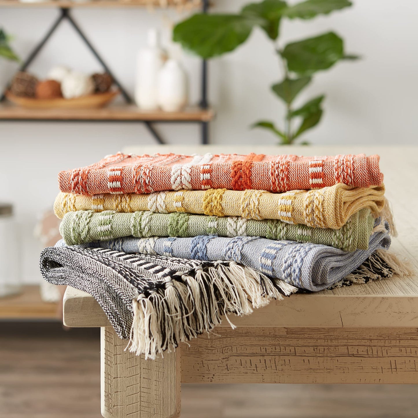 DII Farmhouse Braided Stripe Table Runner Collection, 15x72 (15x77, Fringe Included), Black