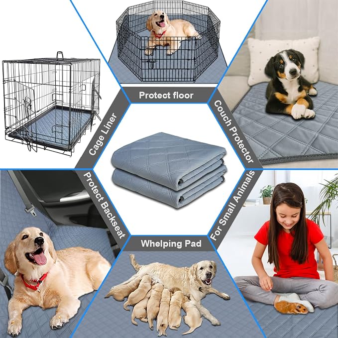 RIOUSSI Washable Pee Pads for Dogs, Reusable, Absorbent, Leakproof, Non Slip Pet Puppy Pads for Potty Training. Light Gray, 18x24 Inch(4pack)