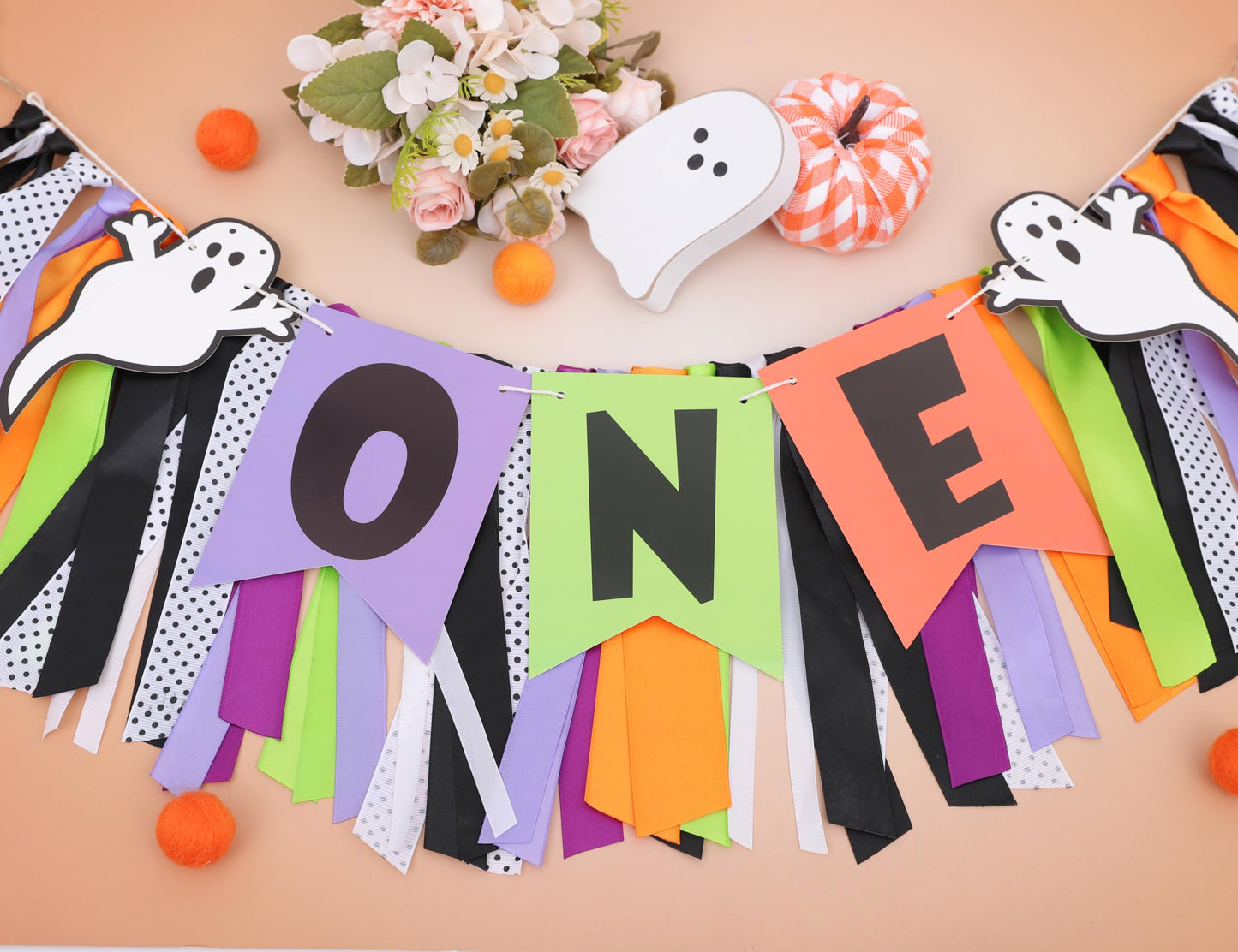 Spooky One Birthday High Chair Banner - Spooky One Birthday Decorations,Halloween First/1st High Chair Banner,Ghost 1st Decor