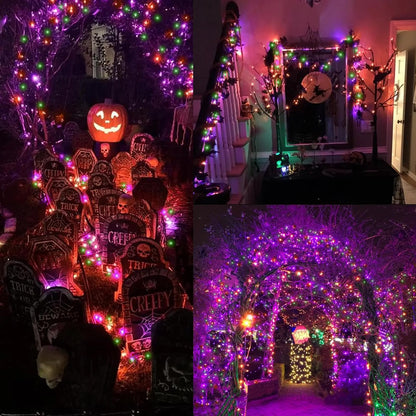 LAMPHOME 33ft Halloween Decorative Mini Lights, 100 LED Brown Wire Fairy Starry String Lights Plug in, 16Lighting Modes for Halloween Outdoor Party Decoration (Orange/Purple/Green)