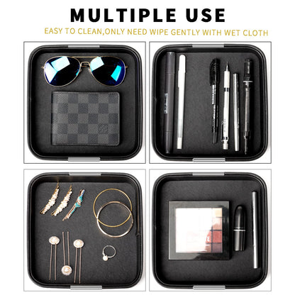 SANZIE Luxury Leather Desktop Storage Small Catchall Organizer Decorative Tray for Entryway Table to Hold Jewelry Watch Cosmetics Keys Phone Wallet, Home & Office Accessories (Metal Silvered, Black)