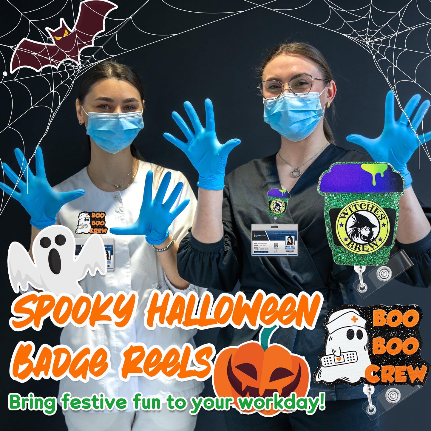 Namifin 24PCS Halloween Badge Reels with Alligator Clip Funny Retractable Spooky Holiday Badge Holders Nurse Gifts Accessories Gifts for Friends, Co-Workers