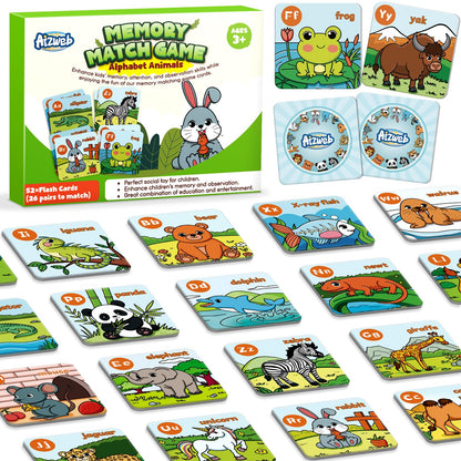 Aizweb Alphabet Match Game,Memory Game,52 Pcs ABC Learning Letter Flash Cards for Toddlers Ages 3 4 5,Educational Toys for Pre K Preschool Kindergarten Learning Activities Classroom Must Haves