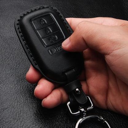 Tukellen for Honda Leather Key Fob Cover with Keychain Compatible with Honda Accord Civic Fit Pilot Odyssey CRV Clarity CRZ HRV Ridgeline EX EX-L 4 Buttons-Black