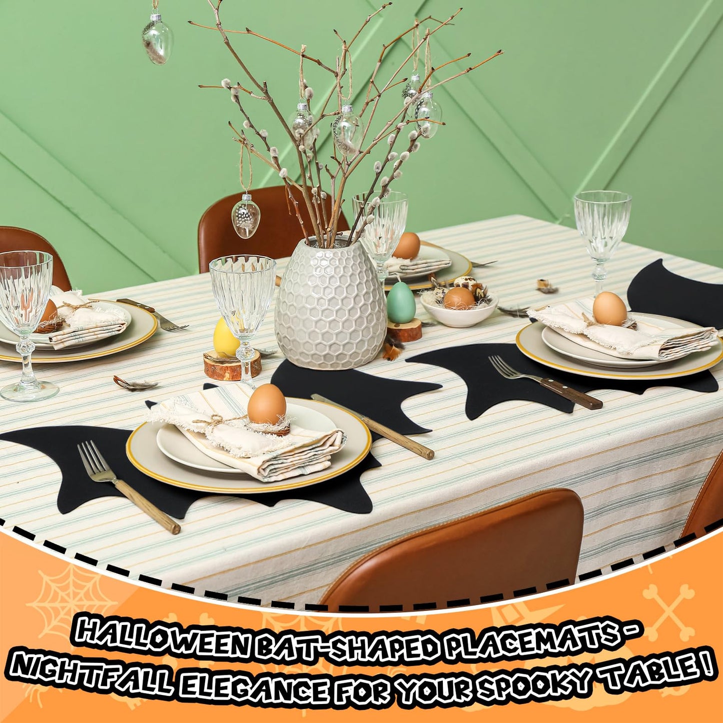 Remerry 4pcs Leather Halloween Bat Shape Placemats Washable Bat Place Mats Set of 4 Black Gothic Table Mats Table Decoration for Indoor Outdoor Party Resistant Kitchen Kitchen Dining Gift