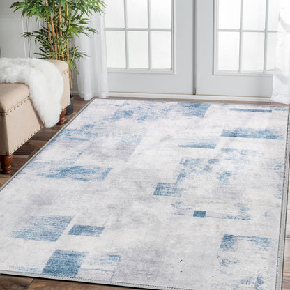 COMSLE Door Mat, Front Door Mat Indoor for Entrance Faux Wool Absorbent Non Slip Modern Throw Rug for Entryway Bedroom Muddy Paws - Pet Friendly, 47x71 Inches,Square Blue Machine Washable