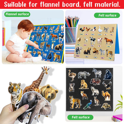 PENGFULL Felt Animals Learning Pieces,50 Wild and Farm Animal with Word Pieces for Felt Flannel Board, Montessori and Sensory Toys for 3-8 Toddlers for Kindergarten,Preschool,Toddlers