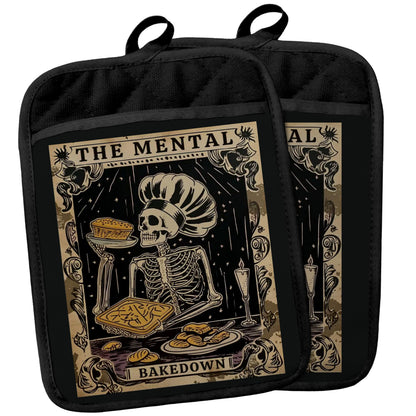 Gothic Skeleton Pot Holders with Pockets, Funny Baking Gifts Pot Holders Heat Resistant Oven Mitts Hot Pads for Kitchen Baking Cooking,Potholders for Kitchens
