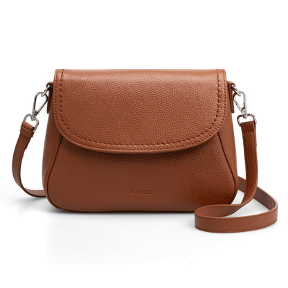 befen Genuine Leather Purses for Women Trendy, Women's Small Cross Body Saddle Bag Purse with RFID Card Slots - Cognac Brown Crossbody Bags 2026 Summer