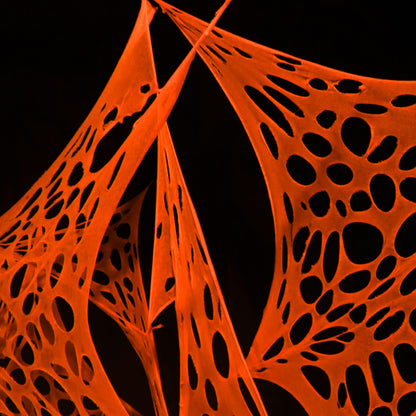 YHFUISK 700 Sqft Giant Durable Spider Web Halloween Decorative Outdoor, Beef Web for Glow in The Dark Spider Web, Orange Giant Spider Outdoor Decor Set,with 3 Blacklight (24FT x 4FT)