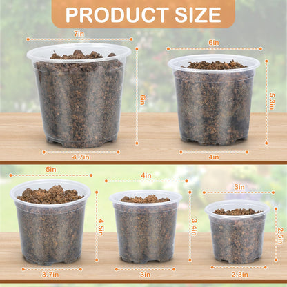 DUNPUTE 45 Pack 7/6/5/4/3 Inch Clear Nursery Pots for Plants, Clear Plastic Plant Pots with Drainage Holes, Transparent Variety Pack Flexible Garden Pot for Outdoor Indoor, Seed Starting Pots
