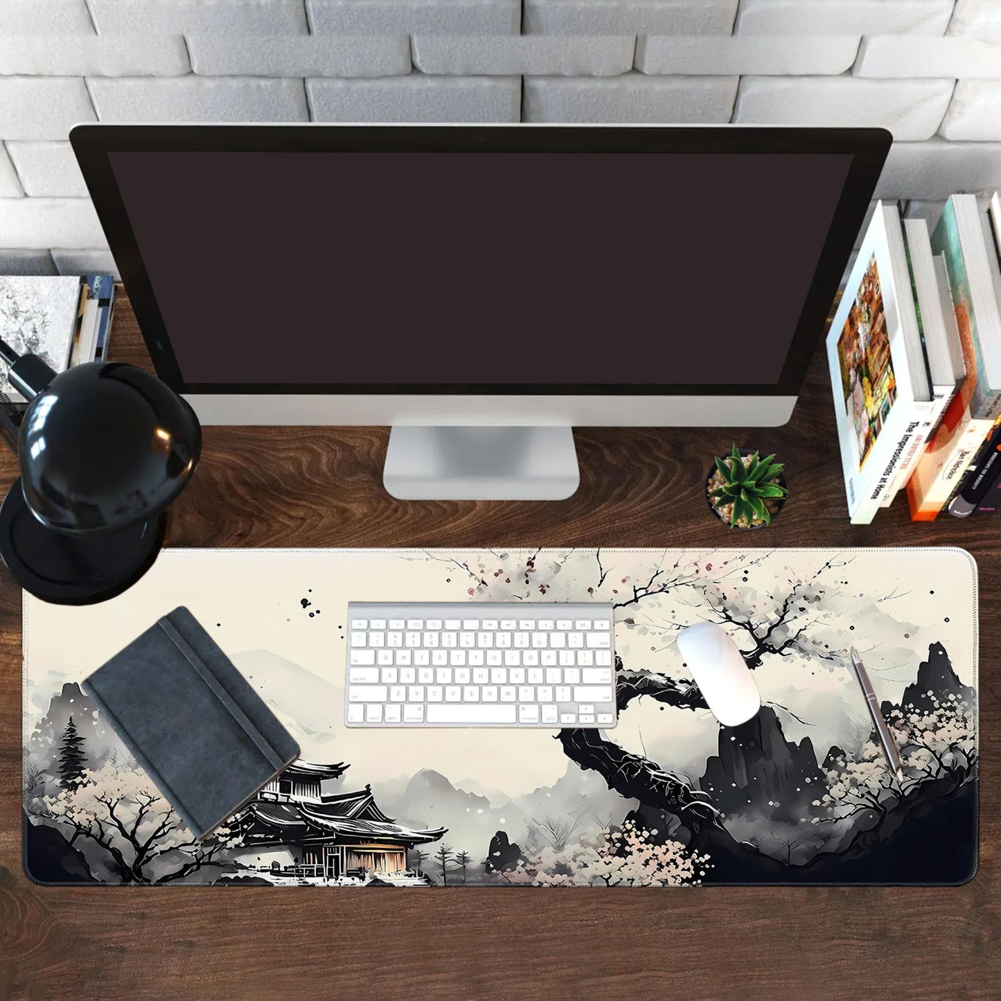 Extended Gaming Mouse Pad Anime Large Desk Pad with Non-Slip Base Full Keyboard Mat with Stitched Edges for Gaming and Office 31.5 x 11.8 inches (Wash Painting)