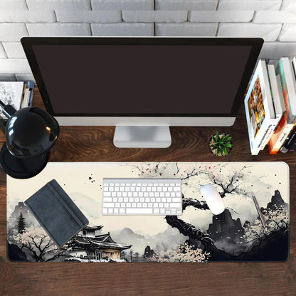 Extended Gaming Mouse Pad Anime Large Desk Pad with Non-Slip Base Full Keyboard Mat with Stitched Edges for Gaming and Office 31.5 x 11.8 inches (Wash Painting)