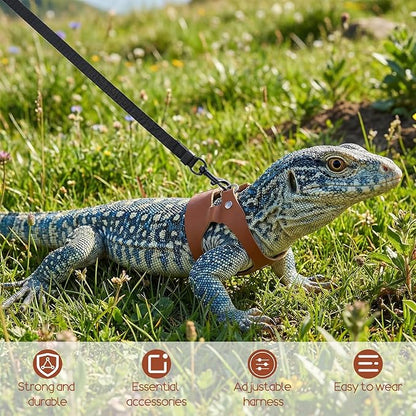 3 Pack Bearded Dragon Harness and Leash Set, Small Animal Traction Rope Training Walking Vest Accessories, 3-Size Adjustable Soft Leather Lizard Vest Harness Leash for Squirrel Reptile Rat