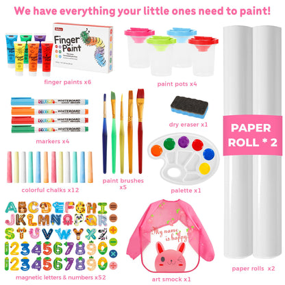Belleur All-in-One Art Easel for Kids, Adjustable Double Sided Easel for Toddlers with Magnetic Whiteboard & Dry-Erase Chalk Board & Paper Roll, Child Painting Easel for Kid 2-8 Birthday Gift - Pink