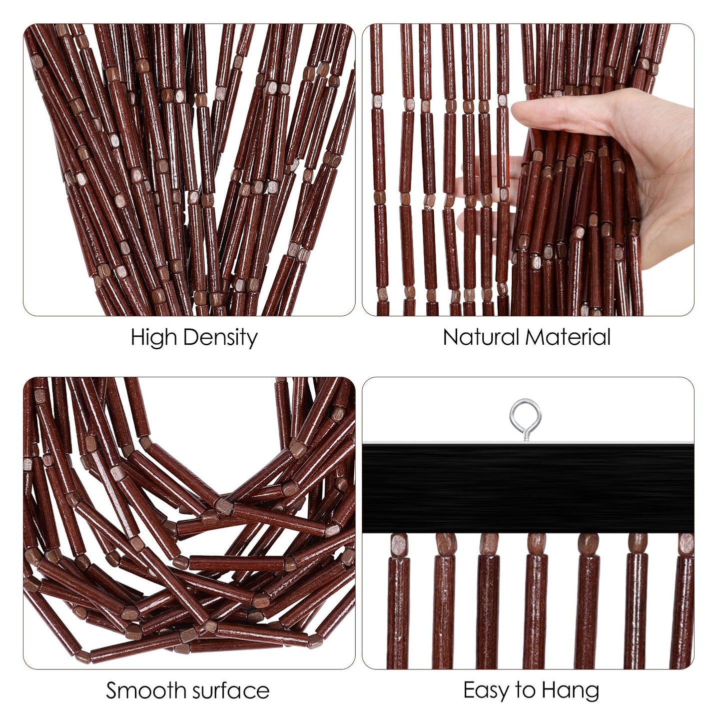 BECHAEO Handmade Bamboo Beaded Curtain for Doorway 65 Strands Hanging Door Beads Curtain for Hallway Window Closet Boho Rustic Hippie Home Store Decor, 35.5 x 75 Inches Coffee