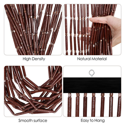 BECHAEO Handmade Bamboo Beaded Curtain for Doorway 65 Strands Hanging Door Beads Curtain for Hallway Window Closet Boho Rustic Hippie Home Store Decor, 35.5 x 75 Inches Coffee