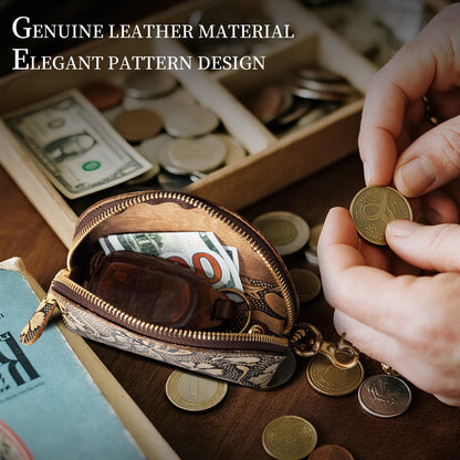 Gexmil Genuine Leather Coin Purse with Zipper, Full Grain Leather, Mini Coin Pouch for Women Men, Change Wallet,Butterfly Grey