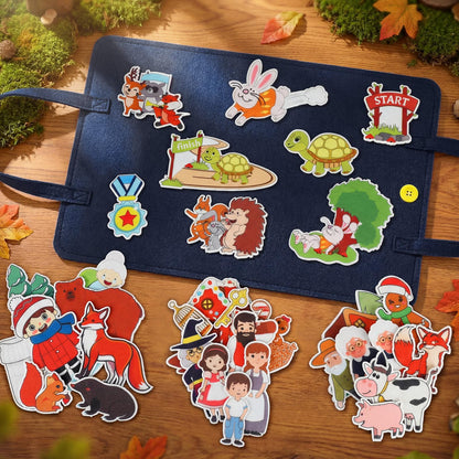 Windkream 16 Pack Felt Board Fairy Story Set Flannel Boards Precut Felts Pieces Fairy Tales Sets for Preschool Activity Included Three Little Pigs, Little Red Riding Hood, Hare and Tortoise