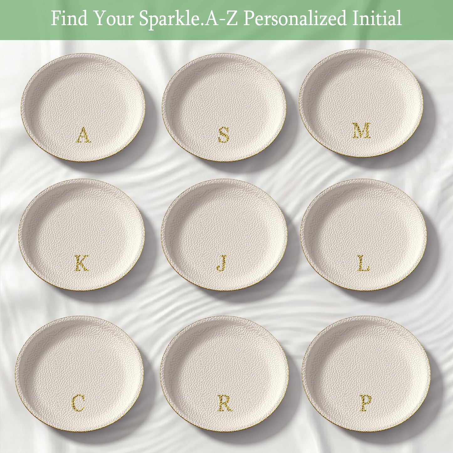 AUTYANL Initial Jewelry Dish for Women, Shatterproof Vegan Leather Ring Holder with Stainless Steel Core, Personalized Monogram Trinket Tray, Birthday Bridesmaid Gift with Box (Cream Letter K)