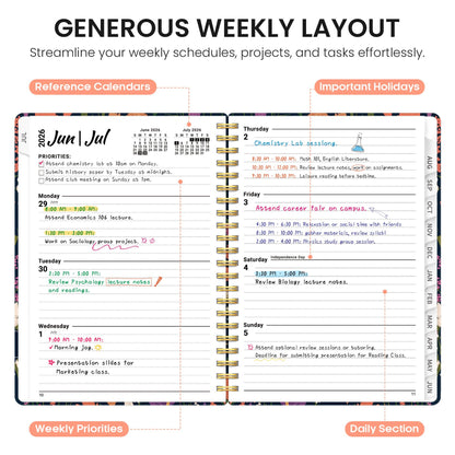 Planner 2026–2027, Weekly & Monthly Academic Organizer for School Year, Jul 2026–Jun 2027, Hardcover Planner with Tabs, Back to School Essential, 6.3" x 8.5", Wild Harmony