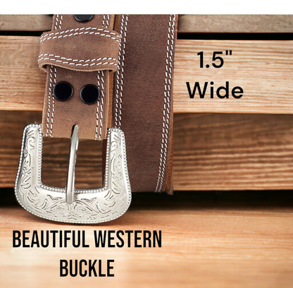 F&L CLASSIC mens Western full grain Leather belt Strap w/Snaps for Interchangeable Buckles, USA,7-941-32-size 32