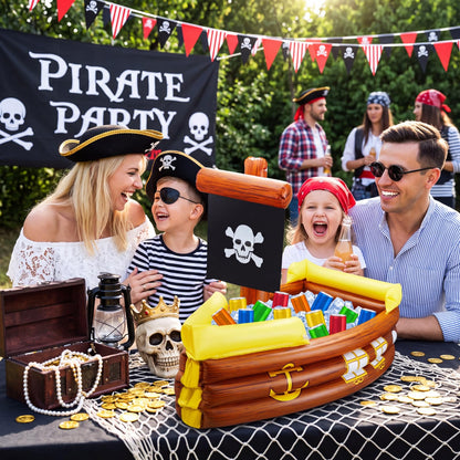 Cunhill Inflatable Pirate Ship Cooler Summer Inflatable Cooler for Birthday Gasparilla Party Decorations Pool Party Supplies Food Tray Beverage Serving Containers Ice Holder