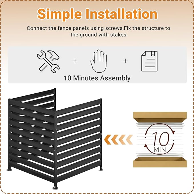 CJF Outdoor Privacy Screens, 42" H x 38" W Air Metal Conditioner Fence Panels, Pool Equipment Enclosure, Trash Can Screens Fence Kit for Outside Backyard Patio(Black/1-Panel)
