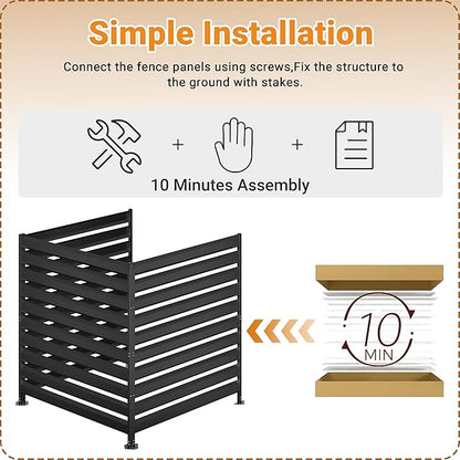 CJF Outdoor Privacy Screens, 42" H x 38" W Metal Air Conditioner Fence Panels, Pool Equipment Enclosure, Trash Can Screens Fence Kit for Outside Backyard Patio(Black/1-Panel)