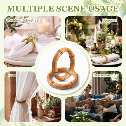 Thenshop 50 Pcs Decorative Bamboo Napkin Rings Bulk Exquisite Round Dining Table Napkin Holder Buckles for Elegant Dining Wedding Harvest Holiday Party Home Gift Mini Hanging Rings