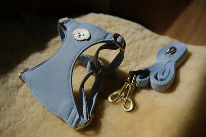 AetruffyPet 100% Cotton Dog Harness and Leash Set – Soft Breathable Vest for Small Dogs, Adjustable No-Choke Design, Lightweight Walking Set (XS/S/M) (Blue, S)