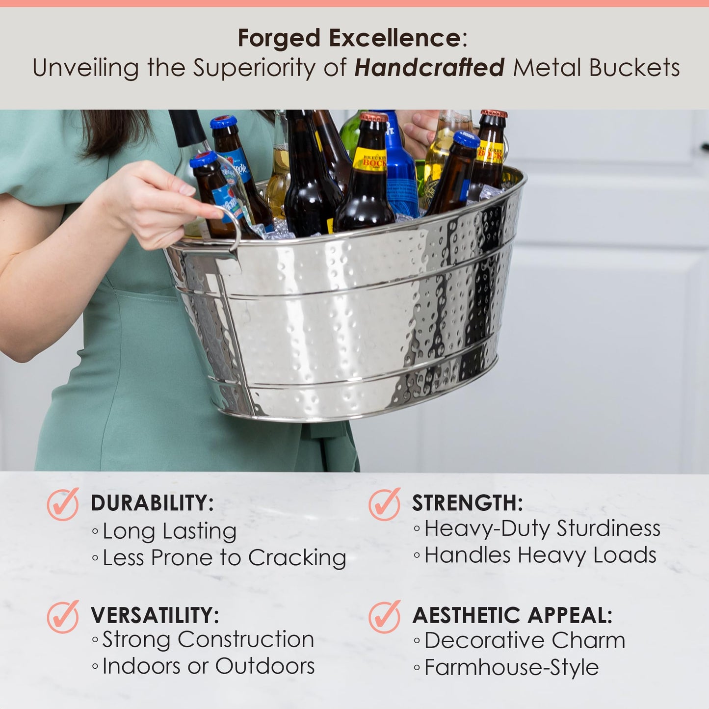 BREKX Stainless Steel Beverage Tub, 15 Quarts (4 Gallon), Rust-Proof, Oval, Multi-Use, Champagne Bucket for Mimosa Bar Supplies, Wine Cooler Bucket, Built for Years of Celebrations