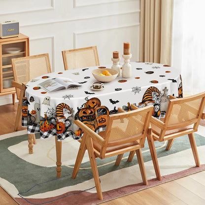 Horaldaily Halloween Tablecloth 60×84 Inch Oval, Ghost Pumpkin Washable Table Cover for Party Picnic Dinner Decor